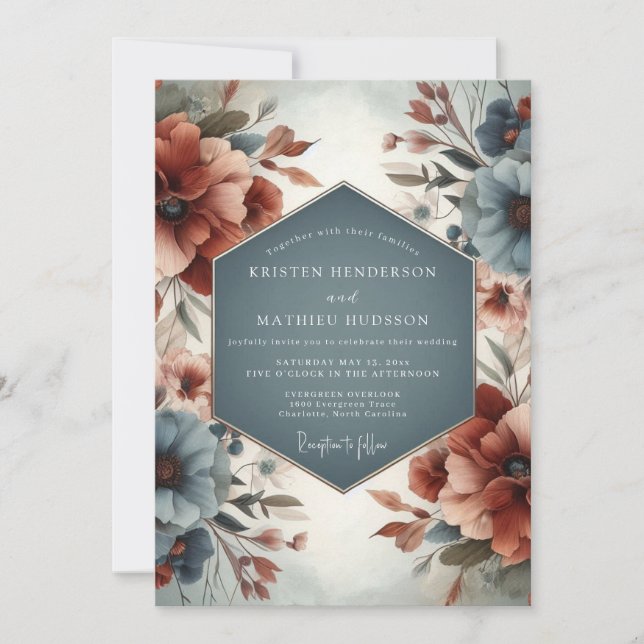 Invitation Mariage Floral Sourdine Ardoise & Sienne (Devant)