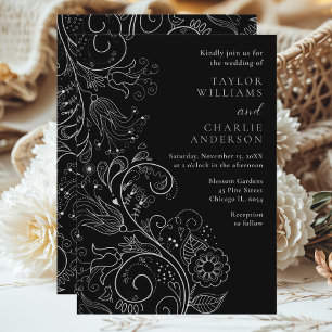 Invitation Mariage floral soyeux et noir