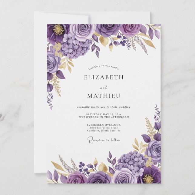 Invitation Mariage Floral Splendide Violet (Devant)