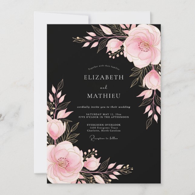 Invitation Mariage Floral Sultry Black Pink (Devant)