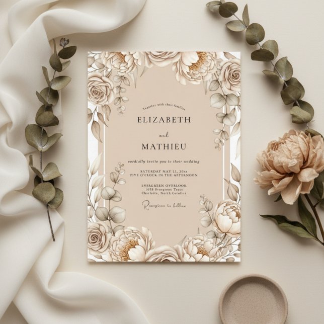 Invitation Mariage Floral Tan à l'Aquarelle (Créateur téléchargé)