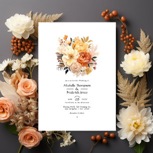 Invitation Mariage floral Tan, pêche et sable