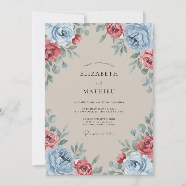 Invitation Mariage Floral Tan Sophistiqué (Devant)