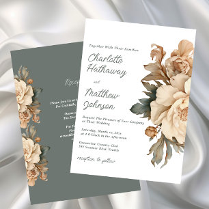 Invitation Mariage Floral Taupe Élégant Avec Vert Sauge