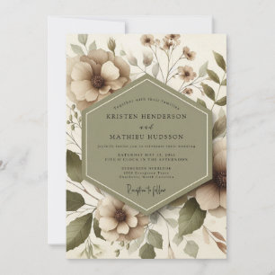 Invitation Mariage Floral Taupe Éthéré