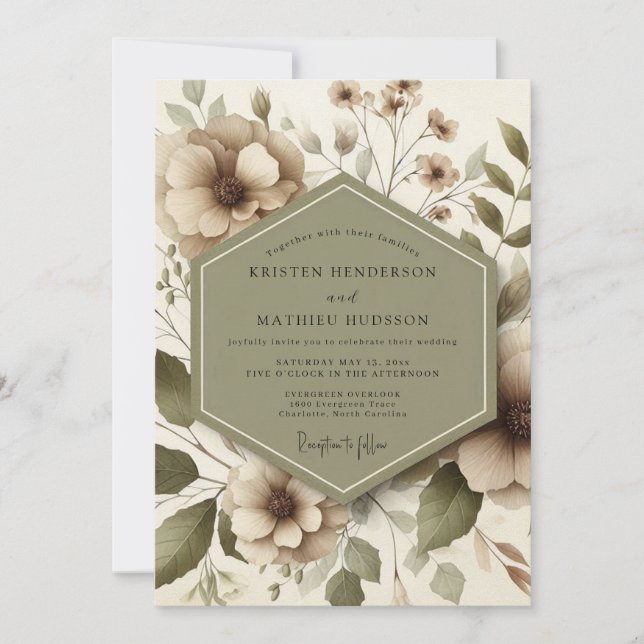 Invitation Mariage Floral Taupe Éthéré (Devant)
