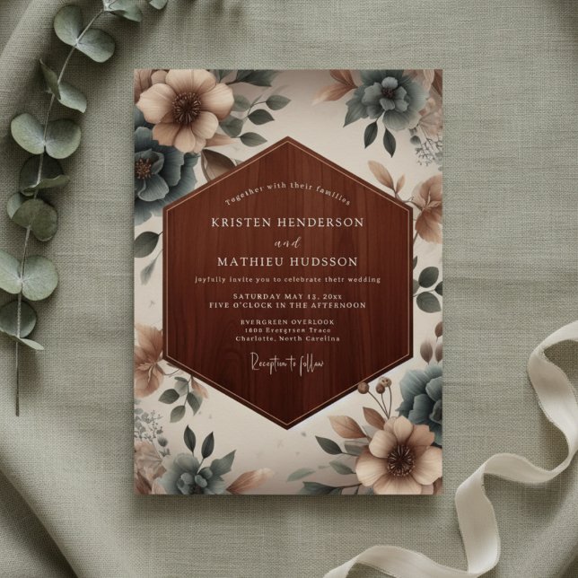Invitation Mariage Floral Taupe Éthéré (Créateur téléchargé)