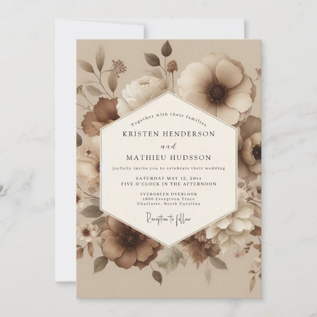 Invitation Mariage Floral Taupe Lavé (Devant)