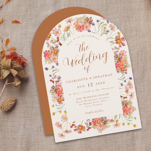 Invitation Mariage Floral Terracotta (Boho fall wildflower arch elegant script terracotta burnt orange wedding invitation )