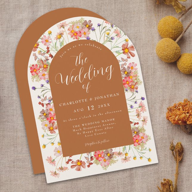 Invitation Mariage Floral Terracotta (Boho fall floral wildflower arch elegant script terracotta burnt orange wedding invitation )