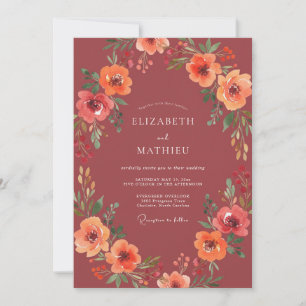 Invitation Mariage Floral Terracotta à l'Aspect Aquarelle