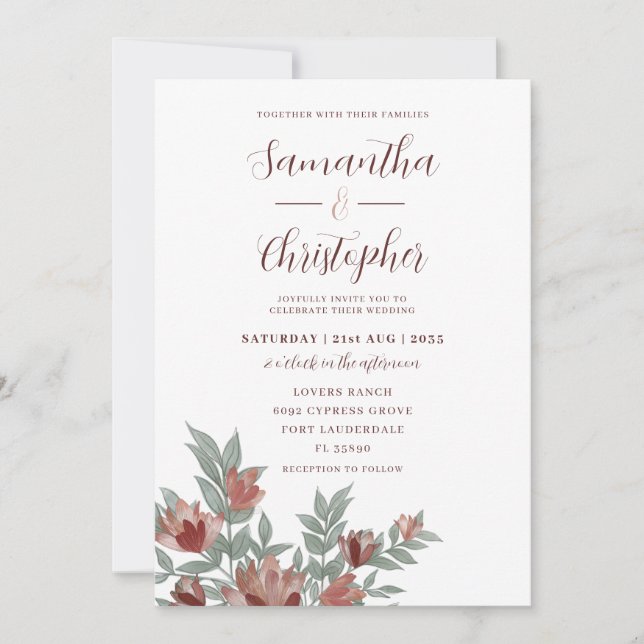 Invitation Mariage Floral Terracotta Aquarelle Rustique (Devant)