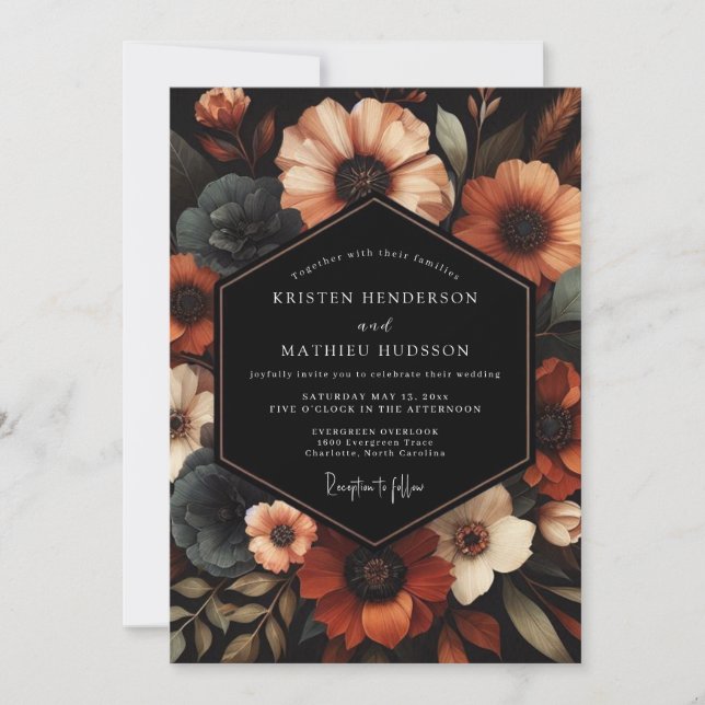 Invitation Mariage Floral Terracotta & Ardoise Humeur (Devant)