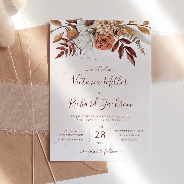 Invitation Mariage Floral Terracotta Automne Rustique (Créateur téléchargé)