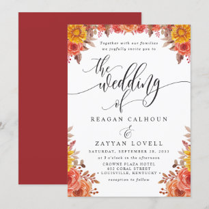 Invitation Mariage Floral Terracotta Bourgogne Automnal