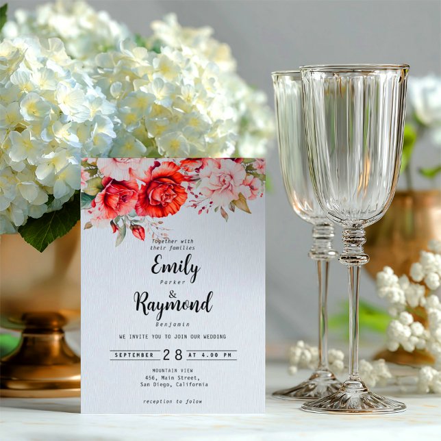 Invitation Mariage floral Terracotta Bourgogne Rosé  (Créateur téléchargé)