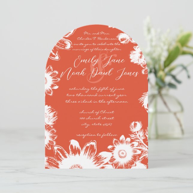 Invitation Mariage Floral Terracotta Corail  (Debout devant)