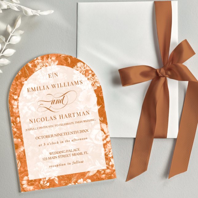 Invitation Mariage floral terracotta orange brûlé  (Créateur téléchargé)