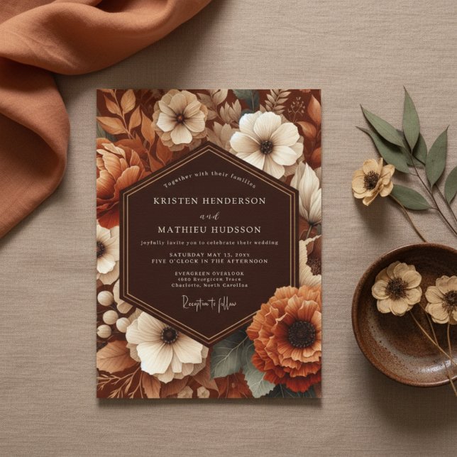 Invitation Mariage Floral Terre de Sienne (Créateur téléchargé)