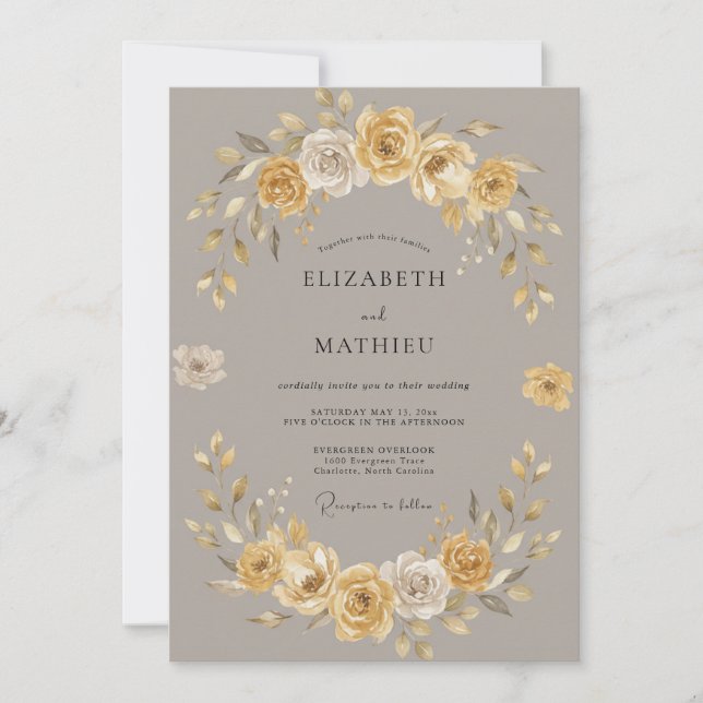 Invitation Mariage Floral Terreux Doré (Devant)
