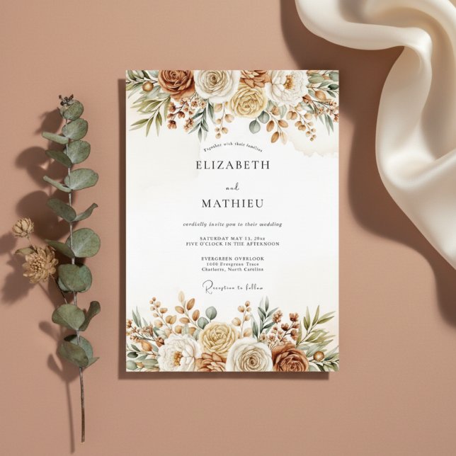 Invitation Mariage Floral Terreux Ocre (Créateur téléchargé)