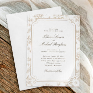 Invitation Mariage Floral Toile de Style Français Beige Vinta