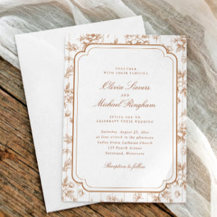 Invitation Mariage Floral Toile Orange Terracotta Vintage