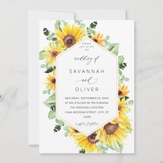 Invitation Mariage floral tournesol et eucalyptus MOD (Devant)