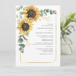 Invitation Mariage Floral Tournesol Vert Eucalyptus