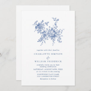 Invitation Mariage floral tout simple Bleu Toile