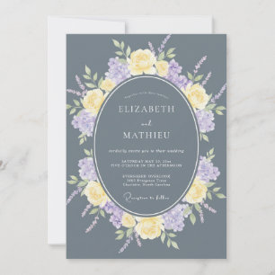 Invitation Mariage Floral Tranquille Gris Ardoise