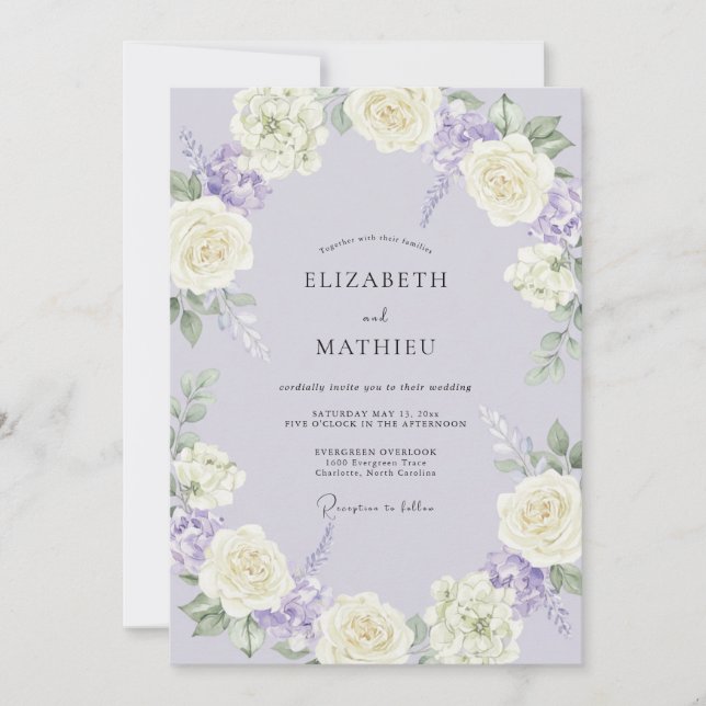 Invitation Mariage Floral Tranquille Lavande (Devant)