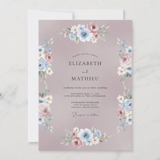 Invitation Mariage Floral Tranquille Mauve (Devant)