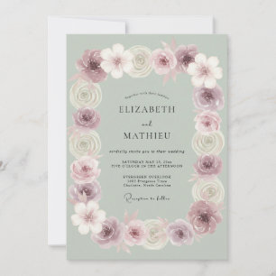 Invitation Mariage Floral Tranquille Vert Sauge