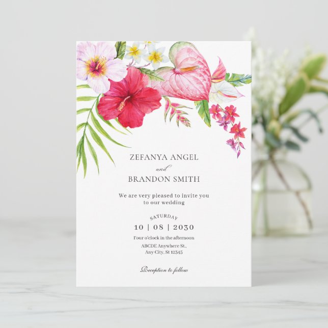 Invitation Mariage floral tropical (Debout devant)