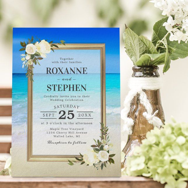 Invitation Mariage Floral Tropical Bord de Plage (Créateur téléchargé)