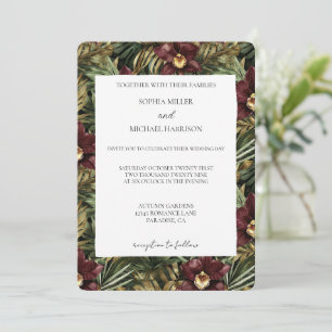 Invitation Mariage floral tropical burgundy vin rouge orchidé