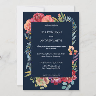 Invitation Mariage floral tropical de Bourgogne géométrique -