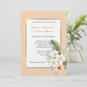 Invitation Mariage Floral Tropical de Pêche au Hibiscus Roman