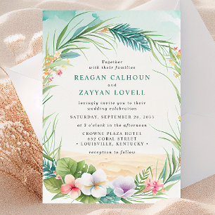 Invitation Mariage Floral Tropical de Plage à l'Aquarelle