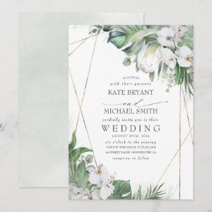 Invitation Mariage floral tropical du roi blanc Protea Orchid