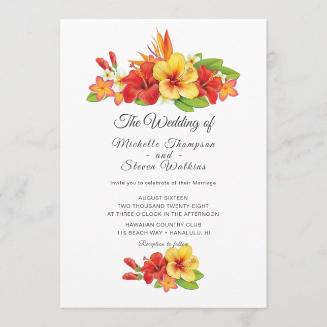 Invitation Mariage Floral Tropical Hibiscus Élégant (Devant)