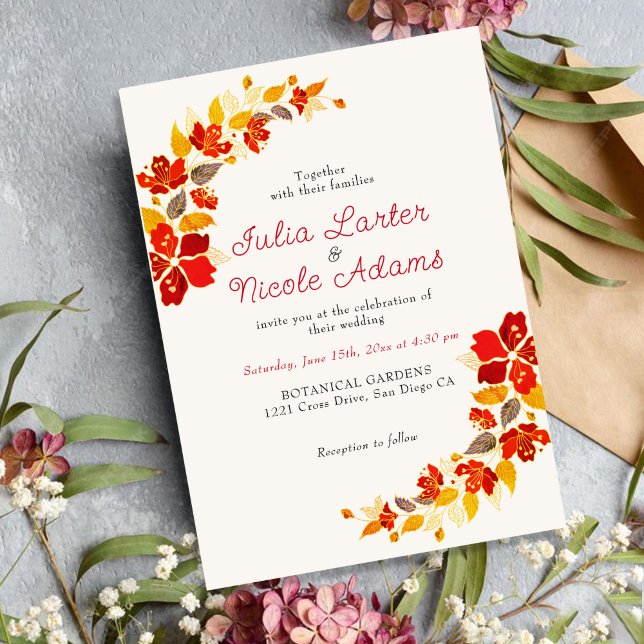 Invitation Mariage Floral Tropical Hibiscus Orange Brûlé (Créateur téléchargé)