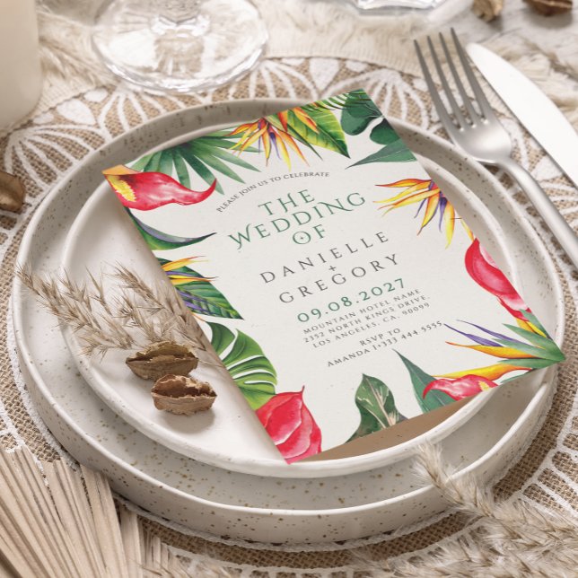 Invitation Mariage floral tropical Inviter avec le feuillage  (Créateur téléchargé)