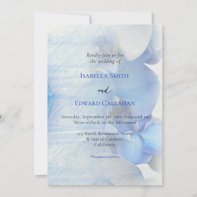 Invitation Mariage Floral Tropical Moderne Orchidée Bleue (Devant)
