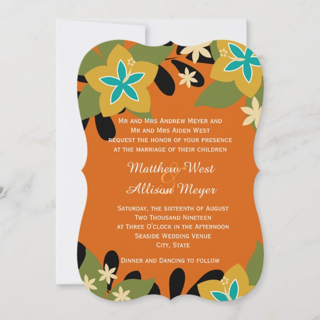 Invitation Mariage floral tropical orange (Devant)
