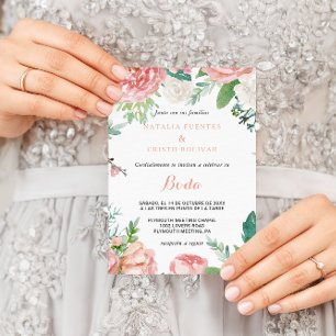 Invitation Mariage floral tropical rose moderne