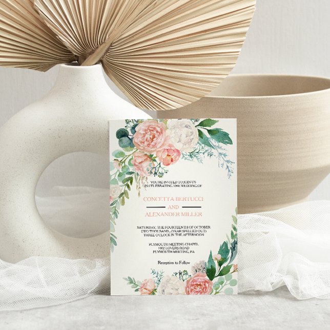 Invitation Mariage floral tropical rose moderne (Créateur téléchargé)