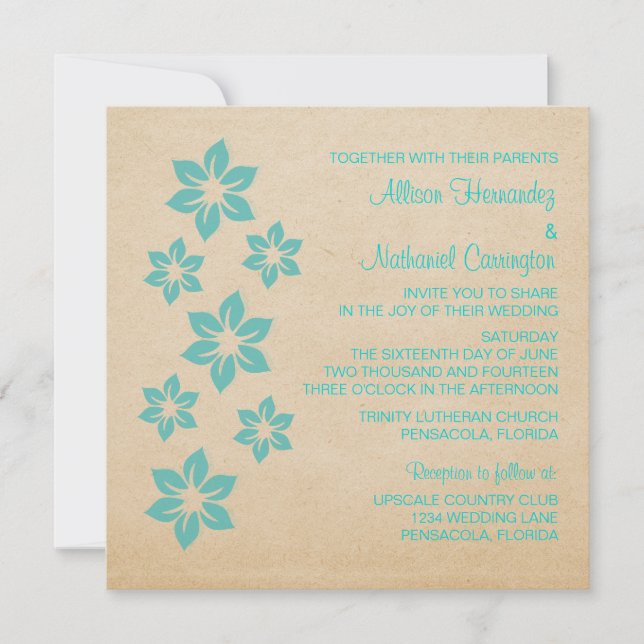 Invitation Mariage floral tropical turquoise Inviter (Devant)
