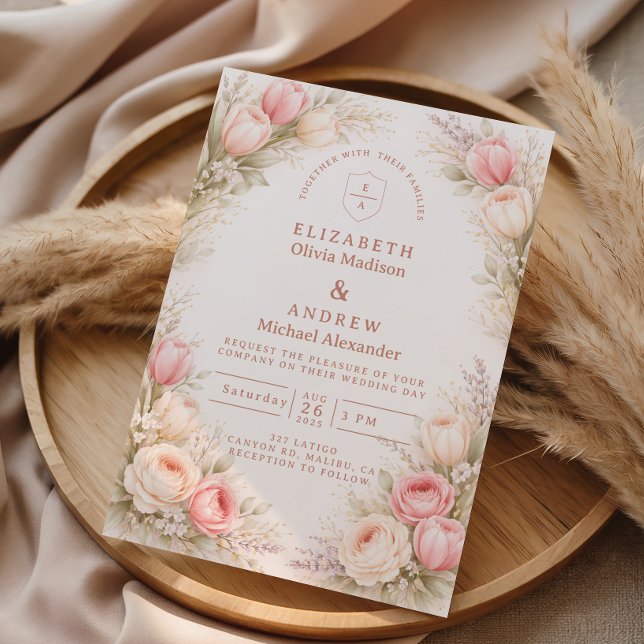 Invitation Mariage Floral Tulipe Rose Élégant (Créateur téléchargé)